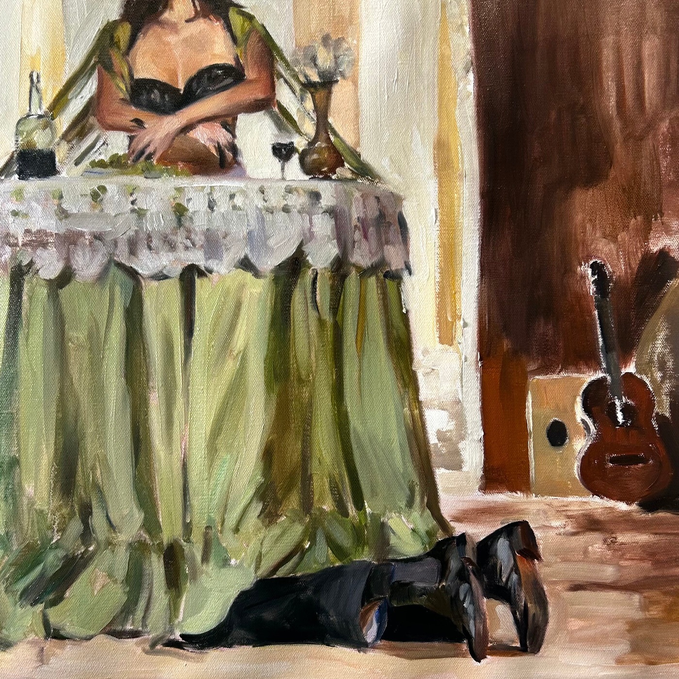 Arte oficial del sencillo "La Falda" de Judeline, óleo de Álvaro Saavedra